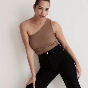 Madewell Taupe Brown Ribbed One Shoulder Supima Tank